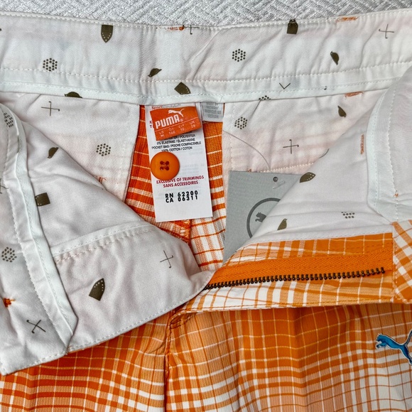 NWT Puma Boys Dry Cell Bermuda Golf Shorts Vibrant Orange & White Plaid Size M - Picture 7 of 8